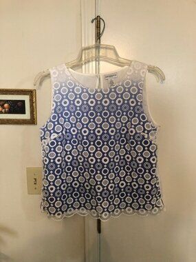 Liz Claiborne PL Embroidered Blue and White Blouse